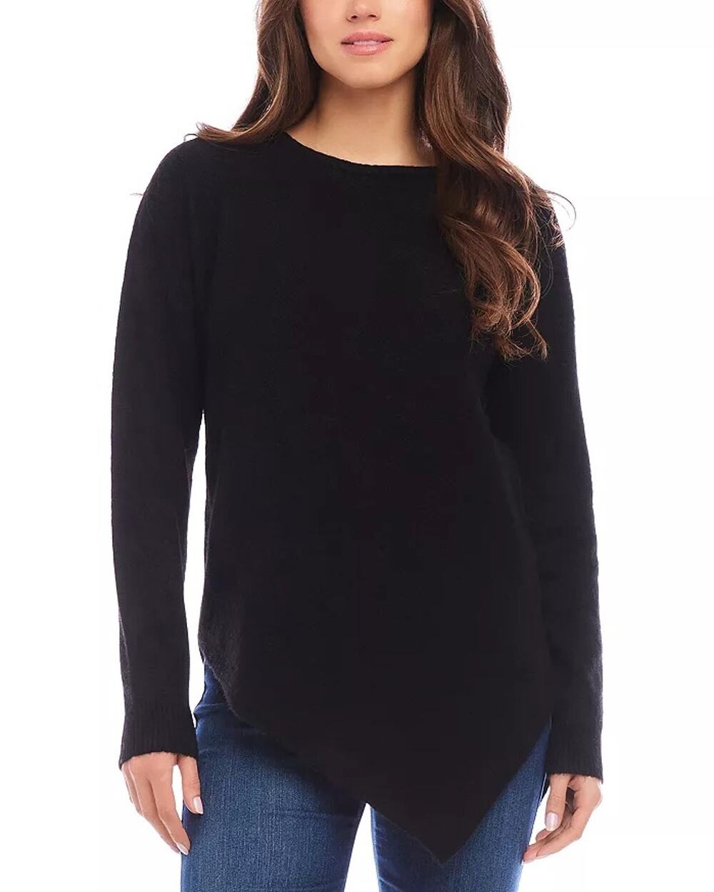 Karen Kane Women Black Knit Asymmetric Hem Casual Crew Neck Sweater Size XL